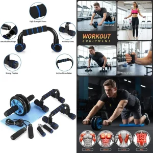 AB Roller, Push-Up Bar, Knee Mat, Jump Rope & Hand Grip
