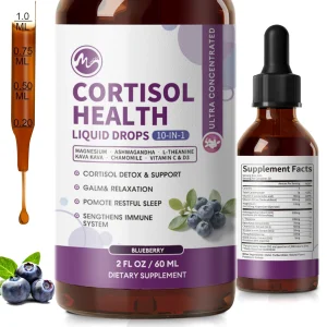 Cortisol Supplement, Liquid Drops, 10-in-1 Cortisol Detox, Mood Focus, Sleep Support